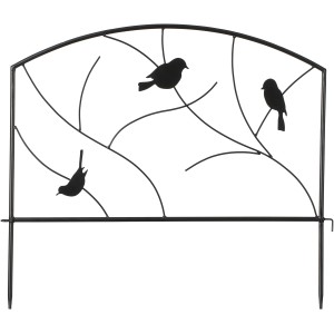 Schwarzer Deko-Zaun mit Vogel-Motiv von Mica Decorations, 56,5x48cm, für den Garten.