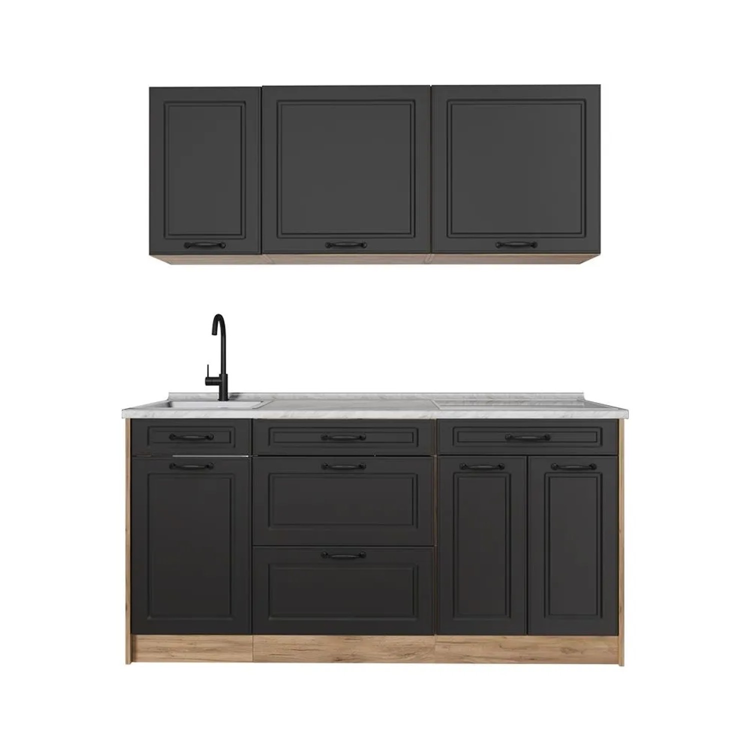 Vicco Singleküche R-Line Anthrazit Landhaus/Goldkraft Eiche 160 x 82 Arbeitsplatte Marmor Art Nr 67732