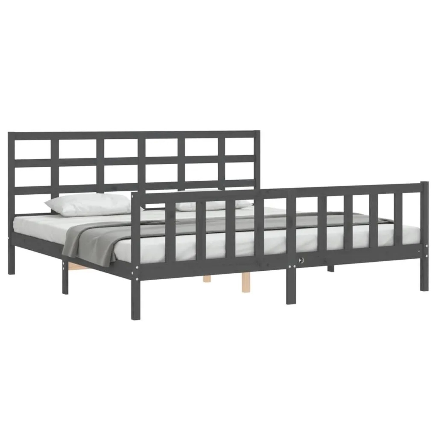 Thumbnail - vidaXL Massivholzbett mit Kopfteil Grau 200x200 cm 3192123