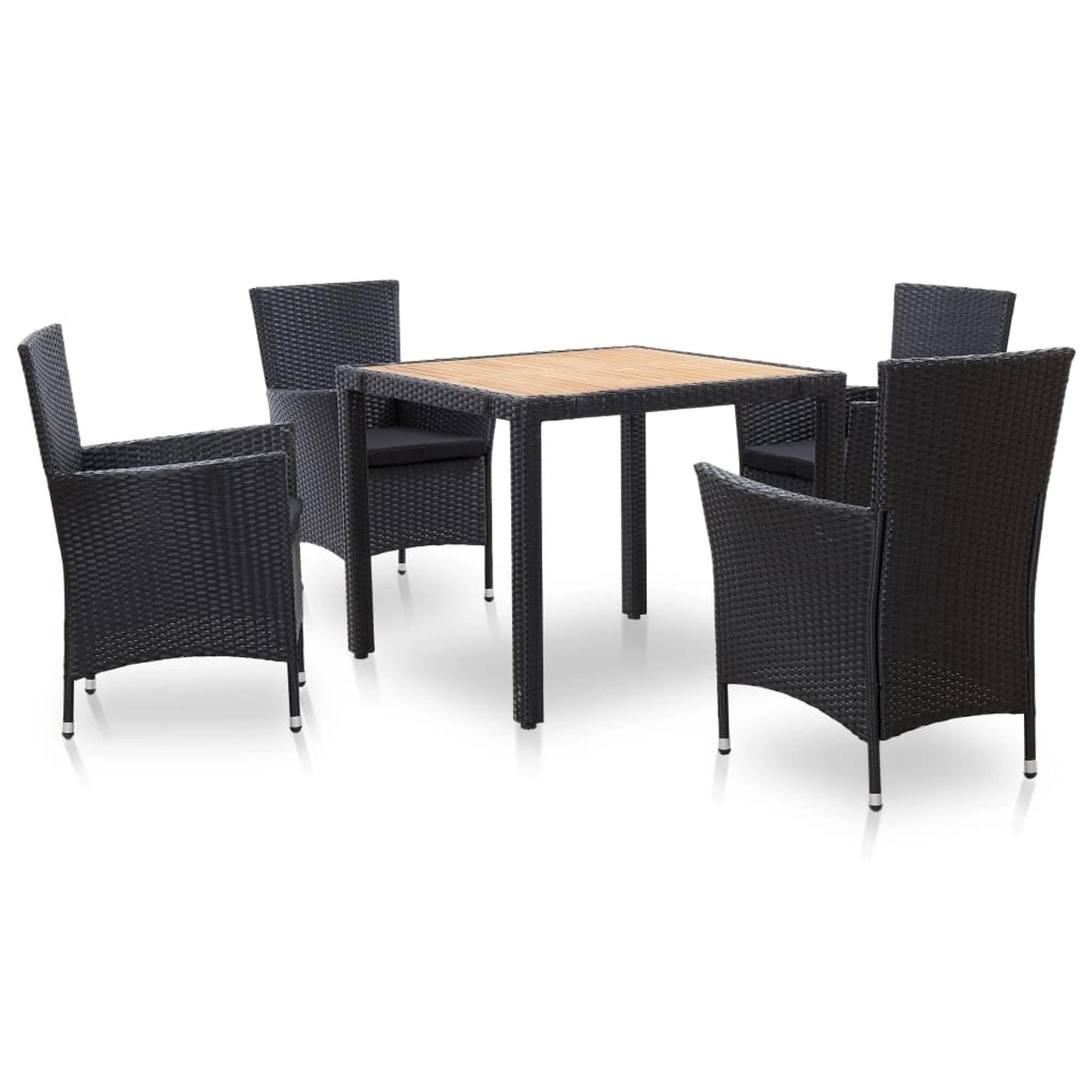 vidaXL 5-tlg Garten-Essgruppe mit Auflagen Poly Rattan Schwarz Modell 9