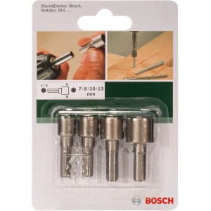Bosch Steckschlüssel-Set, 4-teilig, für Außensechskantschrauben in verschiedenen Größen.