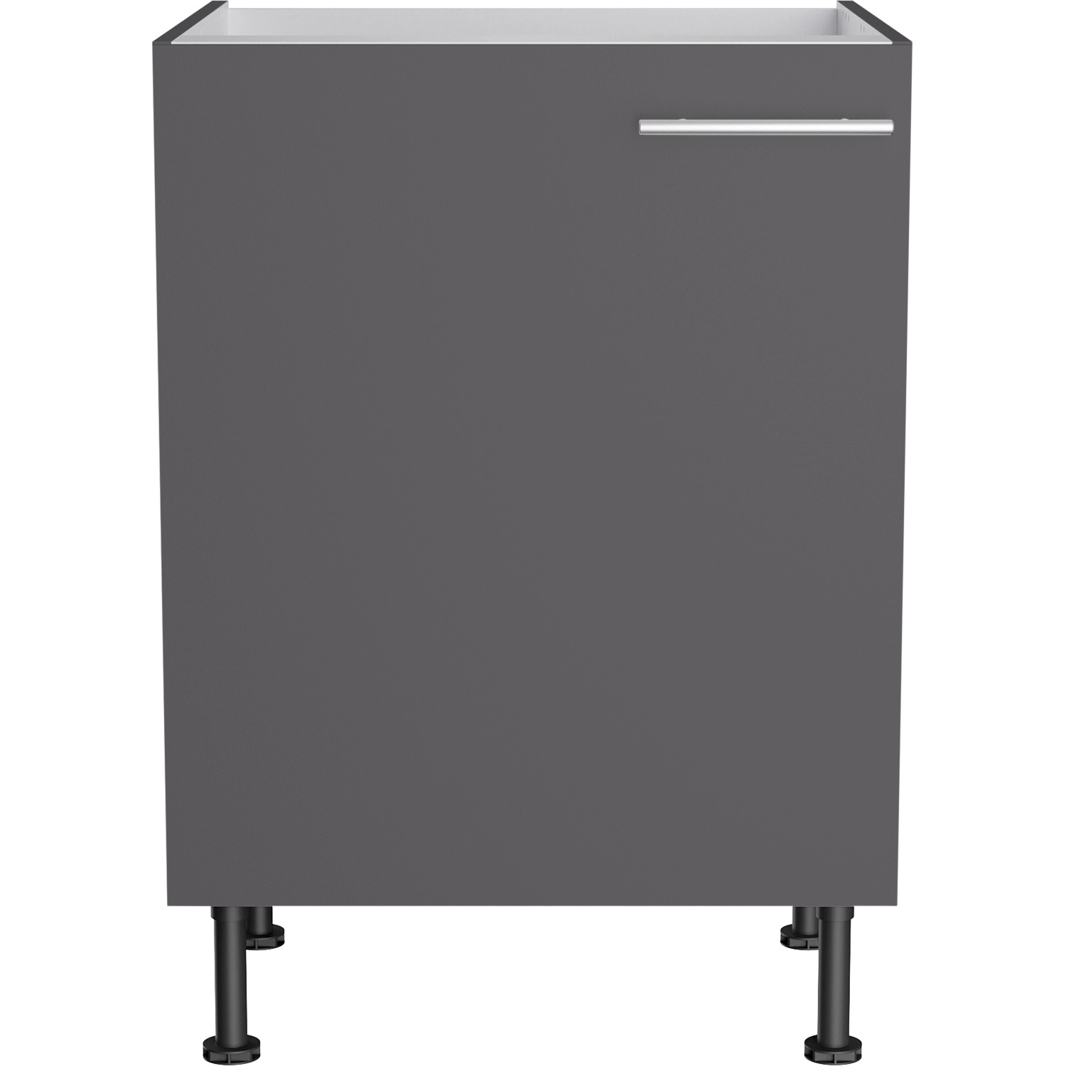 Optifit Spülenunterschrank Ingvar420, 60 cm, Anthrazit Matt mit Tür und Edelstahlgriff.