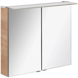 Fackelmann Spiegelschrank B.Perfekt Asteiche 80 cm mit zwei Spiegeltüren und Aufsatzleuchte.