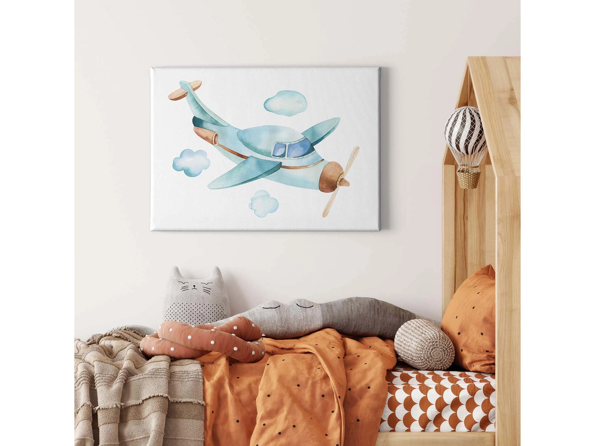 5er Set Leinwandbilder Kinderzimmer – Vintage Fahrzeuge Flugzeug, Zug, LKW, 30x40cm, Wanddekoration Jungen