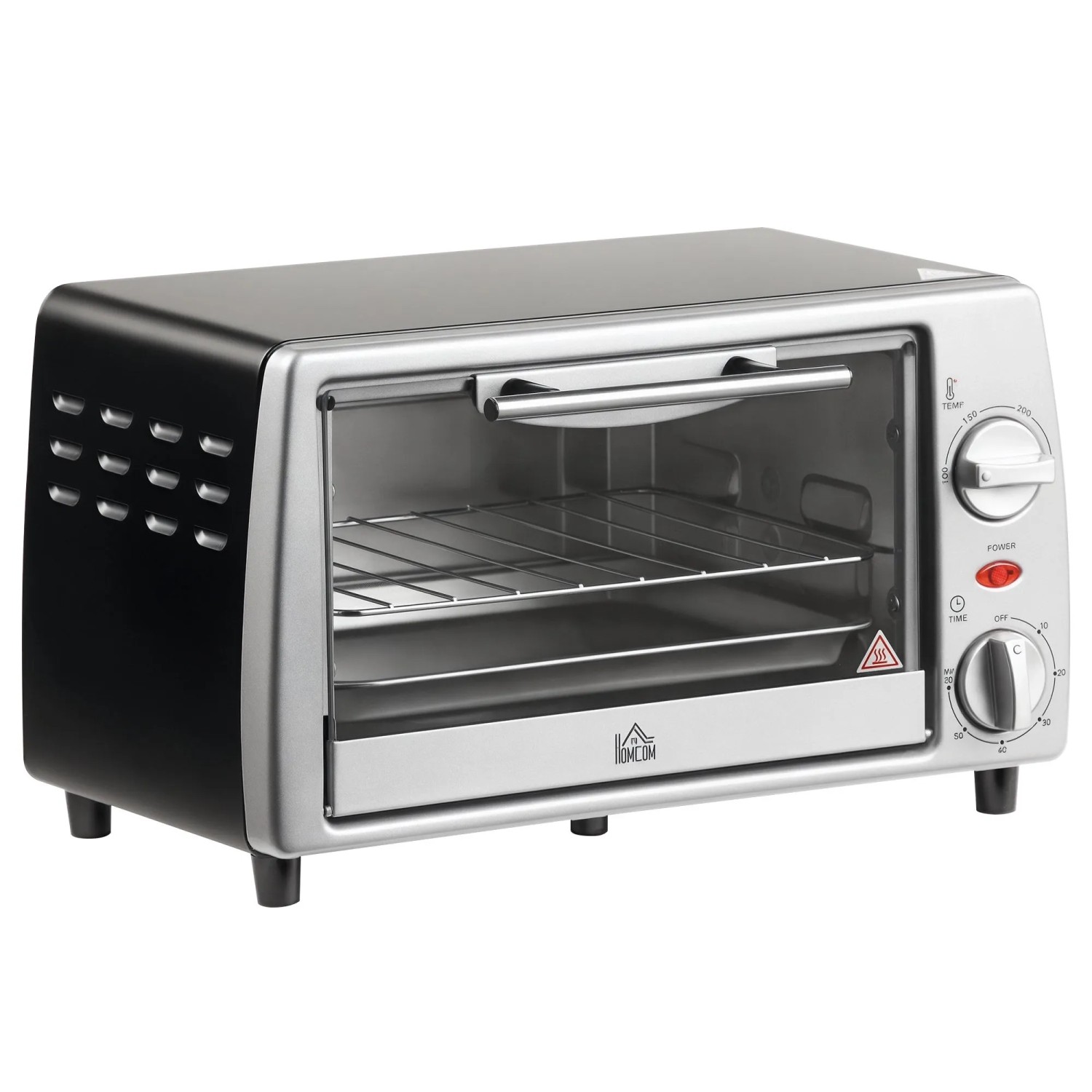 HOMCOM Minibackofen Metall Gehärtetes Glas Silber 36,5L x 26B x 22H cm