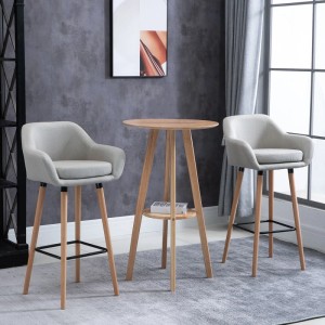 HOMCOM Barhocker 2er-Set beige mit Holzbeinen, Sitzkissen und Fußstütze.