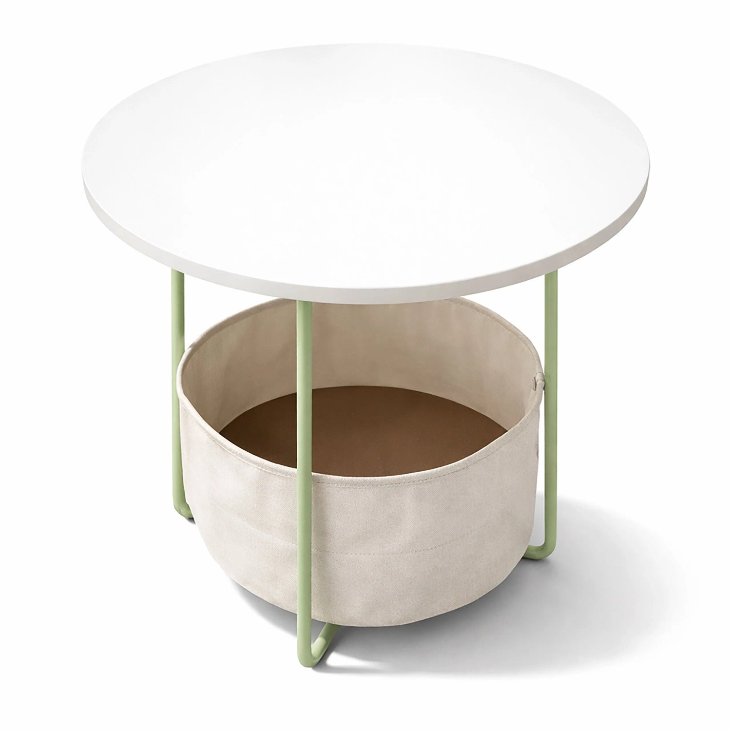 Relaxdays Beistelltisch Metall MDF Salbeigrün Cremeweiß Mit Korb 50 cm x 45 cm