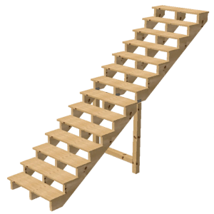 Vinuovo Außentreppe aus Holz, 14 Stufen, 80cm breit, ohne Setzstufen.