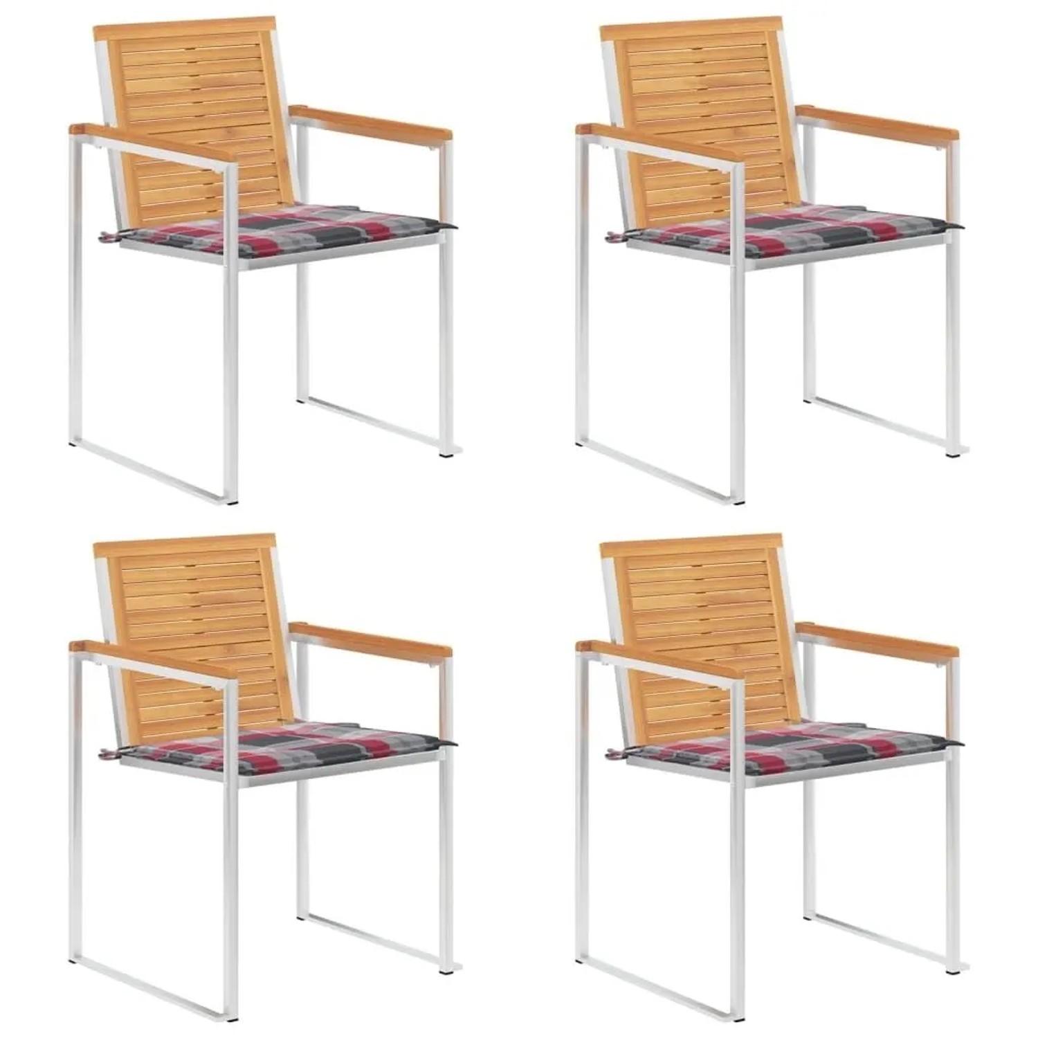 vidaXL Gartenstühle 4 Stk mit Kissen Massivholz Teak 3078567