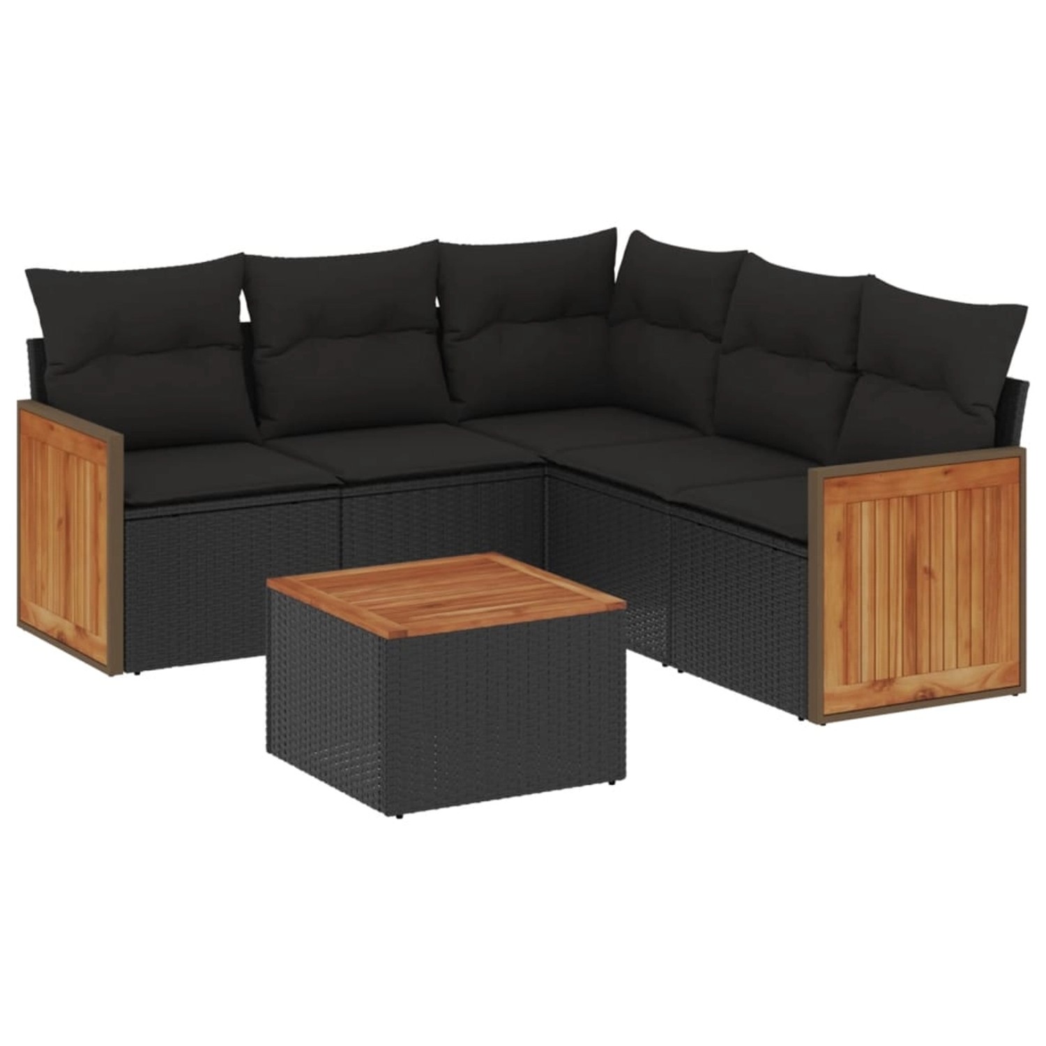 vidaXL 6-tlg Garten-Sofagarnitur mit Kissen Schwarz Poly Rattan Modell 175