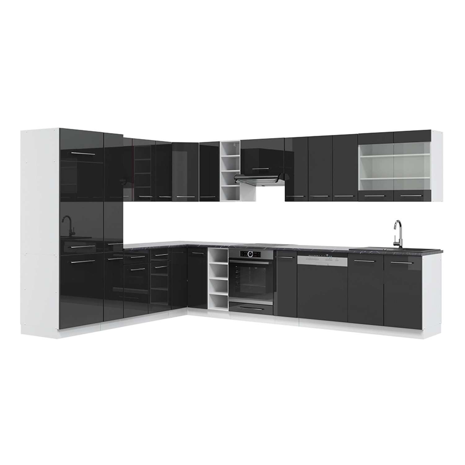 Vicco Fame-Line Eckküche Anthrazit Hochglanz/Weiß 347 x 257 cm ohne Arbeits günstig online kaufen