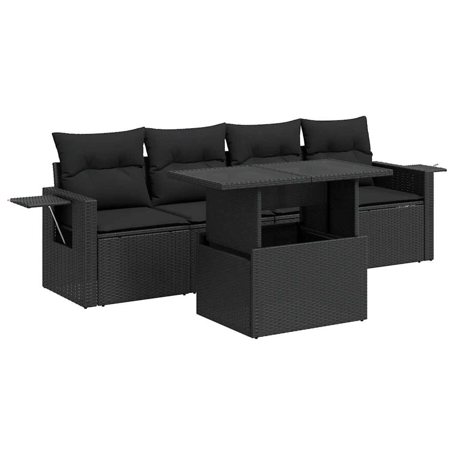 vidaXL 5-Tlg Garten-Sofagarnitur mit Kissen Schwarz Poly Rattan 3326396 günstig online kaufen