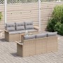 Beiges 7-teiliges vidaXL Garten-Sofa-Set aus Polyrattan mit Tisch und Stauraum.