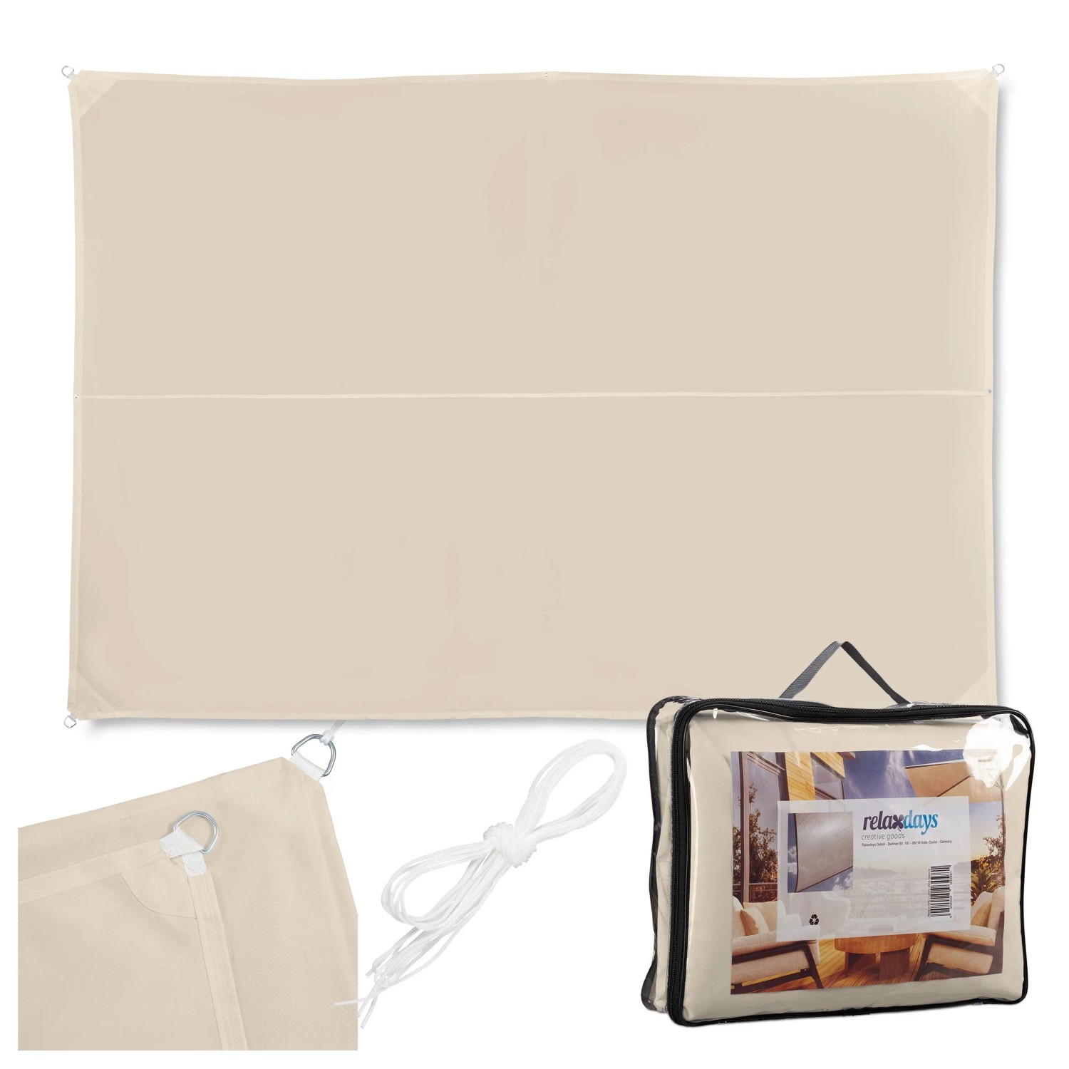 Relaxdays Sonnensegel Polyester Edelstahl Beige Waschbar 3 m x 4 m 1,9 kg