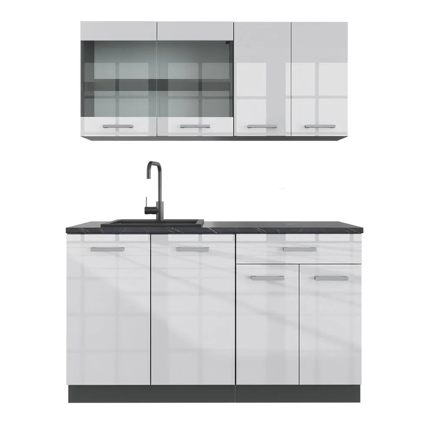 Vicco R-Line Singleküche Weiß Hochglanz Anthrazit 140 cm ohne Arbeitsplatte ohne E-Geräte