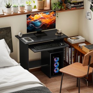 Schwarzer HOMCOM Computertisch/Schreibtisch (80x45x75cm) mit Tastaturablage und PC-Fach.