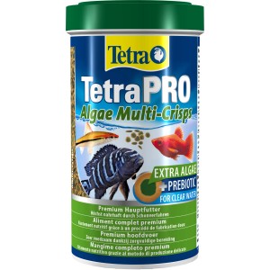 TetraPro Algae Multi-Crisps Fischfutter, 500ml Dose mit Fischen.