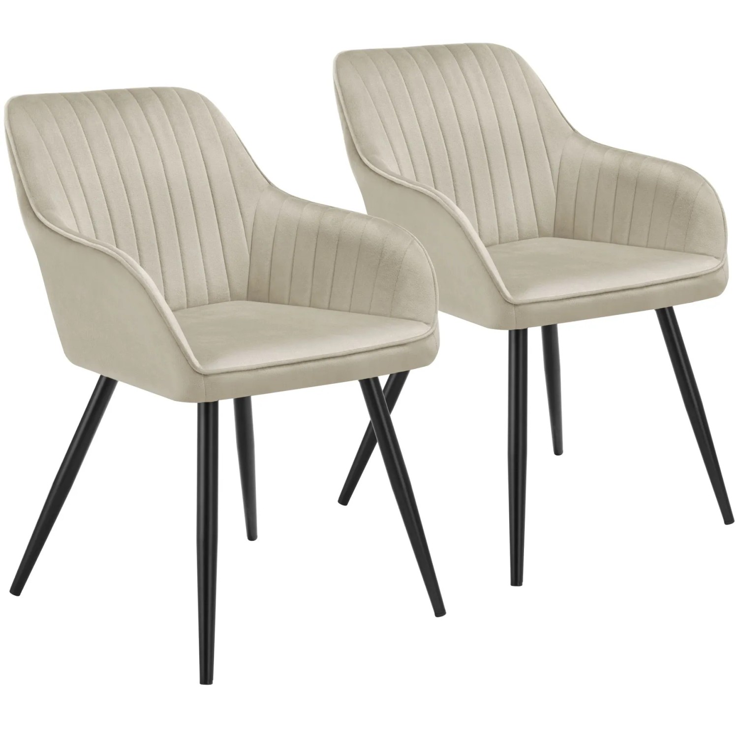Tectake Esszimmerstuhl Marilyn Gepolstert  In Samtoptik  Gesteppt Durchgehende Lehne 2Er Set 62 x 58 x 82 cm Creme Schwarz