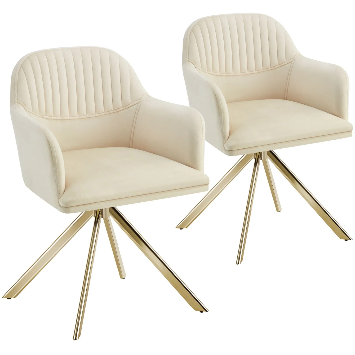 Tectake Samt Drehstuhl Lona Gepolstert Mit Durchgehender Lehne  2Er Set 59 x 56 x 81 cm Creme Gold
