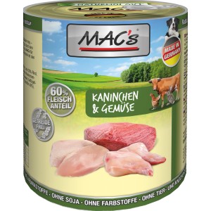 Mac's Hunde-Nassfutter Kaninchen & Gemüse, getreidefrei, 800g Dose.