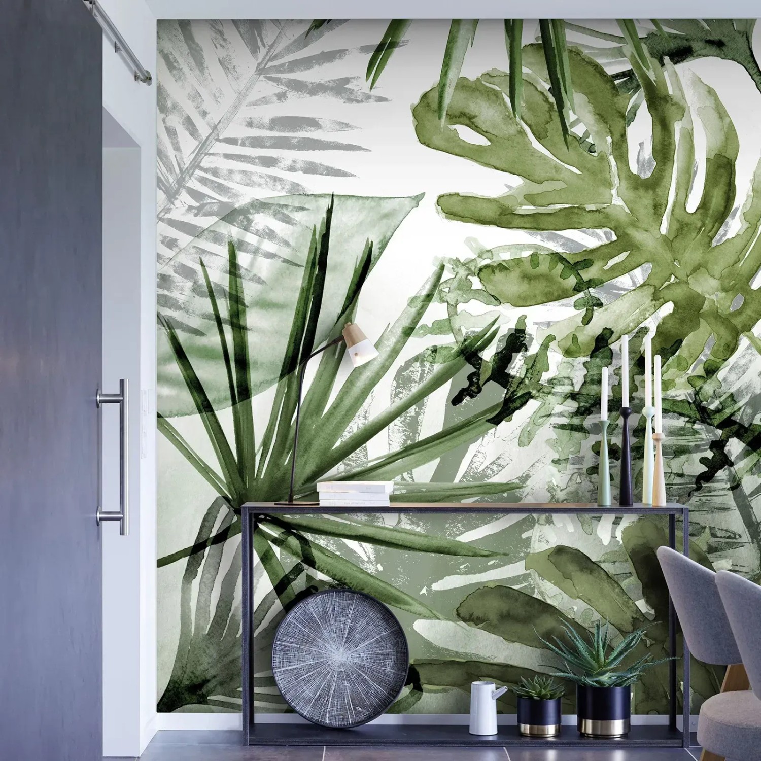 Art for the Home Fototapete „Pure nature Monstera“ (280x200 cm) mit grünen Monstera-Blättern.