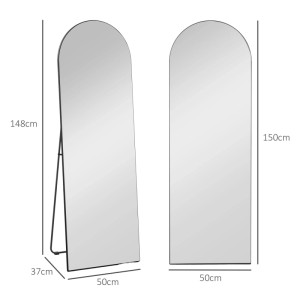 Schwarzer HOMCOM Ganzkörperspiegel mit Bogen, 150x50cm. Freistehend oder Wandmontage. Eleganter Flurspiegel.