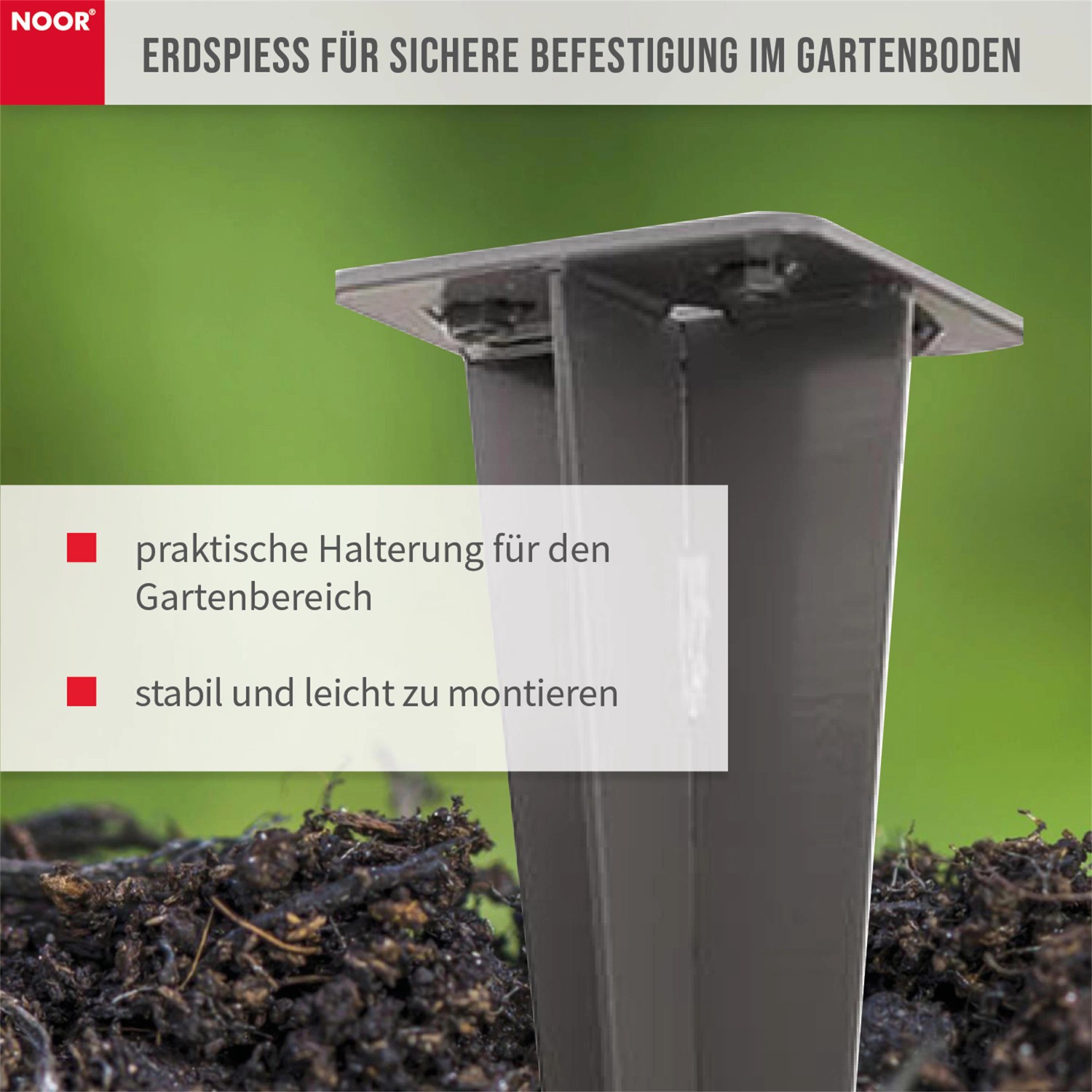 Noor Bodenhülse Erdspieß für Seitenmarkise Exklusiv, Metall, zur Montage im Gartenboden.