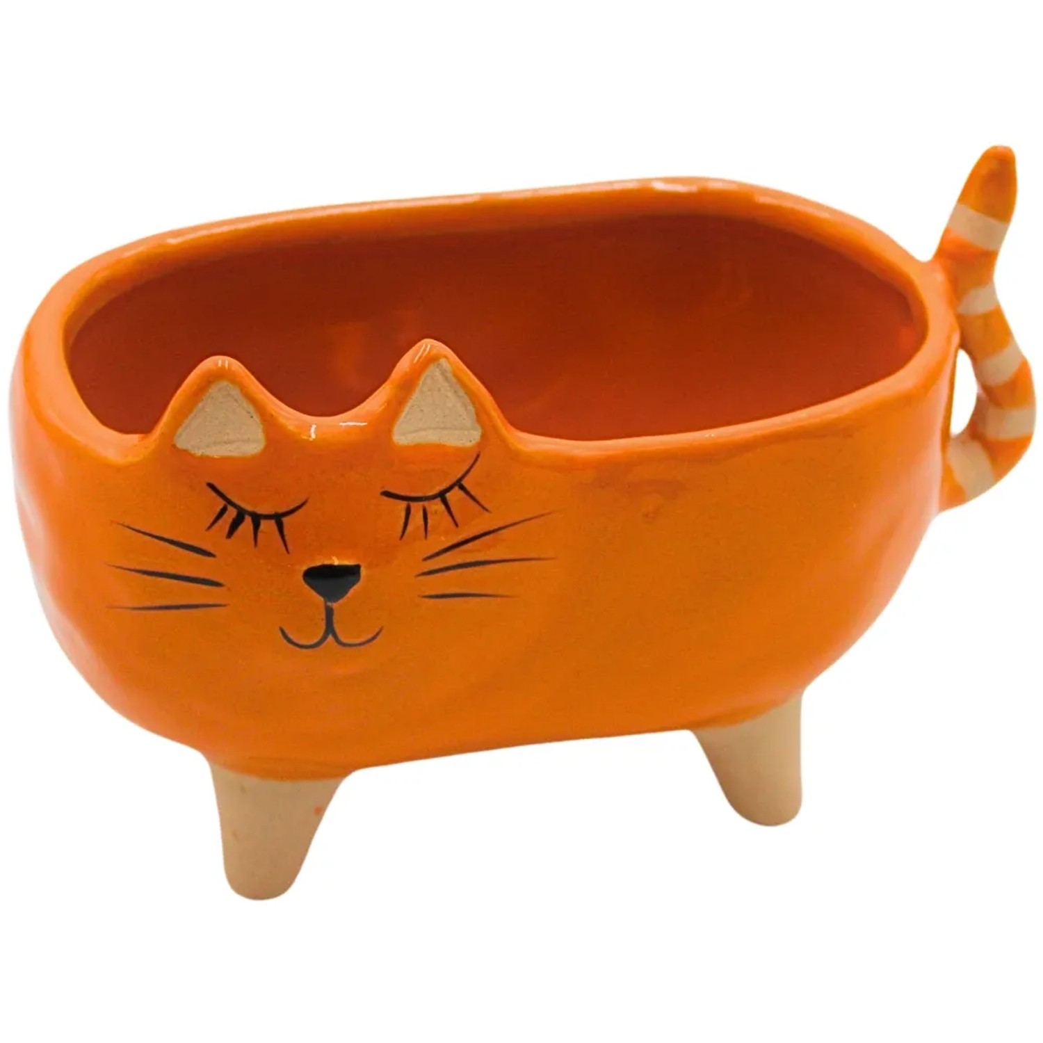 Dekohelden24 Übertopf Pflanztopf Pflanzgefäß aus Keramik Katze in Rosa Maße L/B/H ca 16 x 8,5 x 10 cm