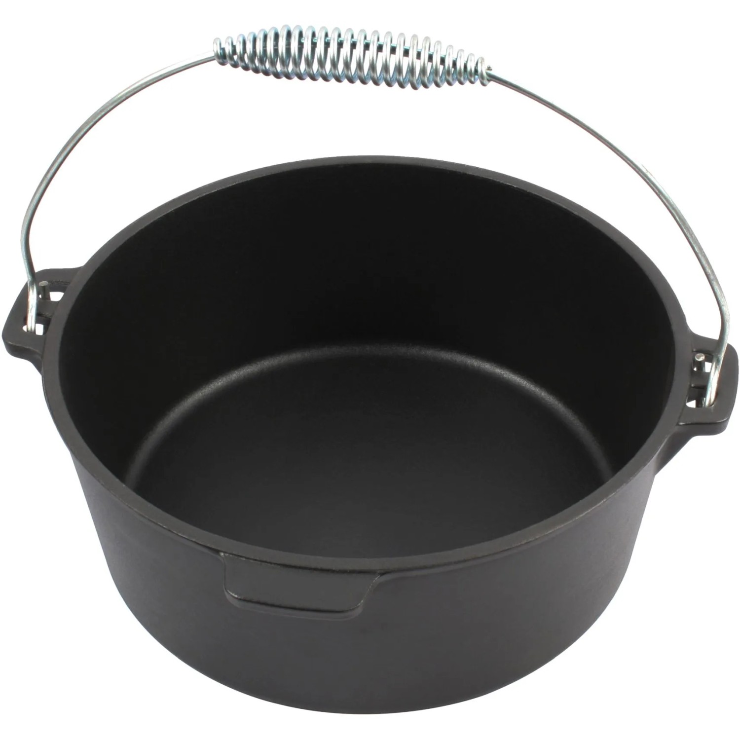 Schwarzer El Fuego Dutch Oven aus Gusseisen, 3,5 l Topf, 1 l Deckel, mit Bügel und Griff.