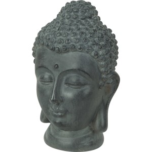 Grauer Buddha Kopf, 14x23,5 cm, als Dekofigur für den Garten.