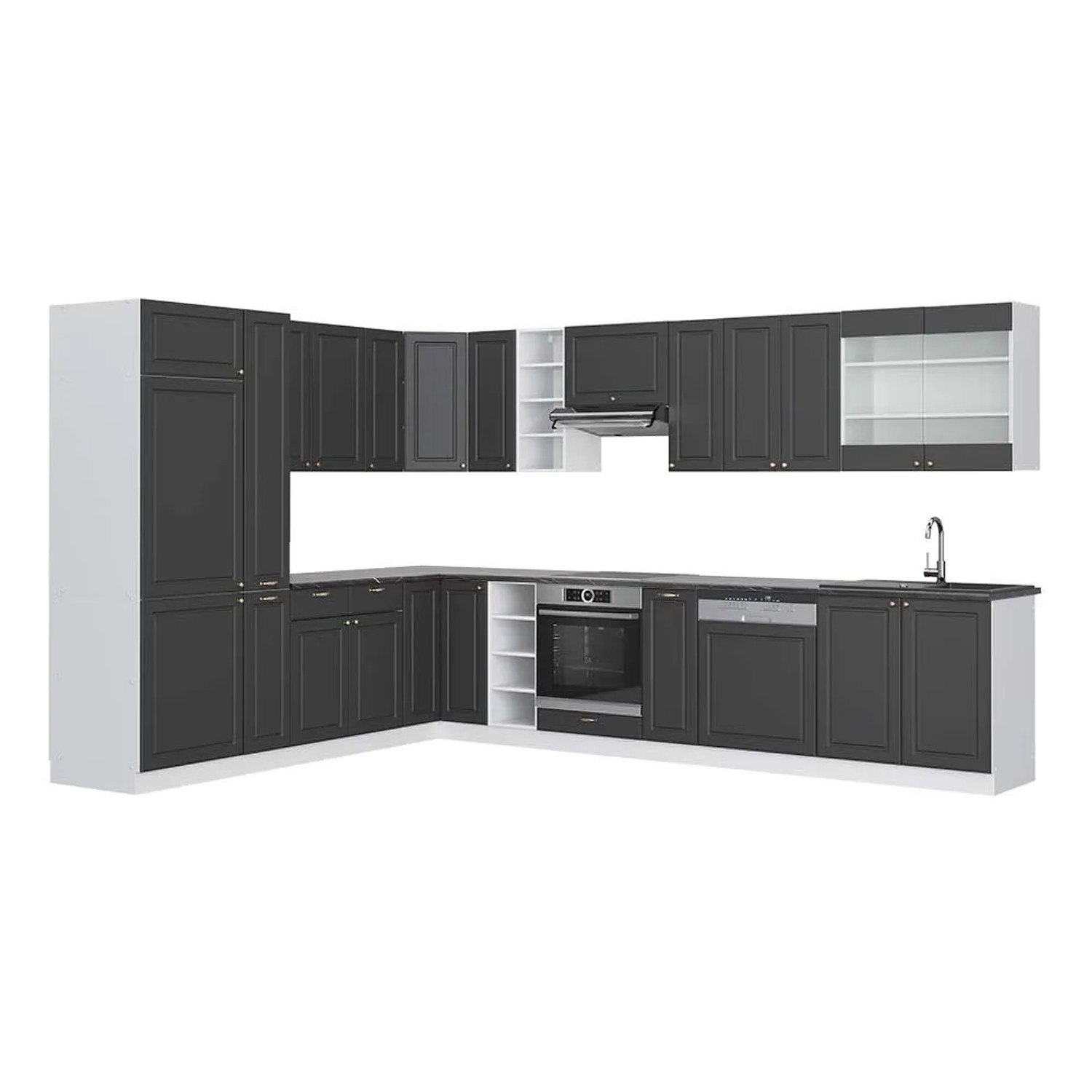 Vicco Eckküche Fame-Line Anthrazit-Gold/Weiß 347 x 82, AP Anthrazit