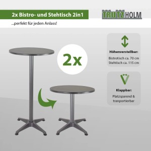 2er Set TRUTZHOLM Stehtische, höhenverstellbar, anthrazit, ideal für Partys und Bistro.