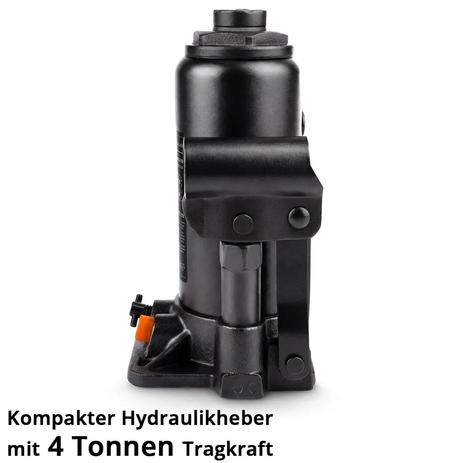 Schwarzer STAHLWERK Hydraulikheber 4 T. Kompakter Stempelwagenheber für Autos, Hubbereich 180-350 mm. Robustes Metall.