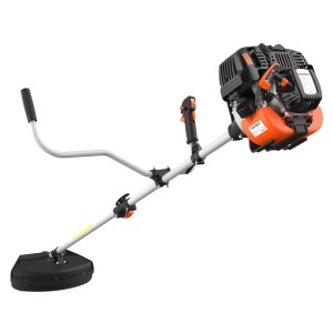 FUXTEC 4-Takt Benzin Motorsense 4MS131. Orange-schwarzer Freischneider mit Zweihandgriff und Schneidschutz für Gartenarbeiten.