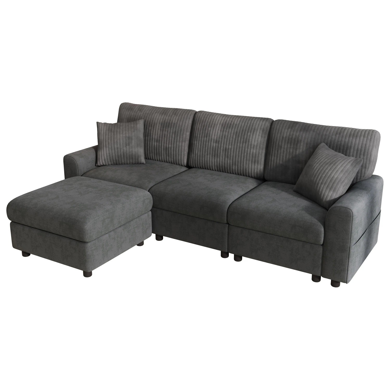 Merax Sofa 223x146x84 cm Schwarz USB Type-C Fußhocker