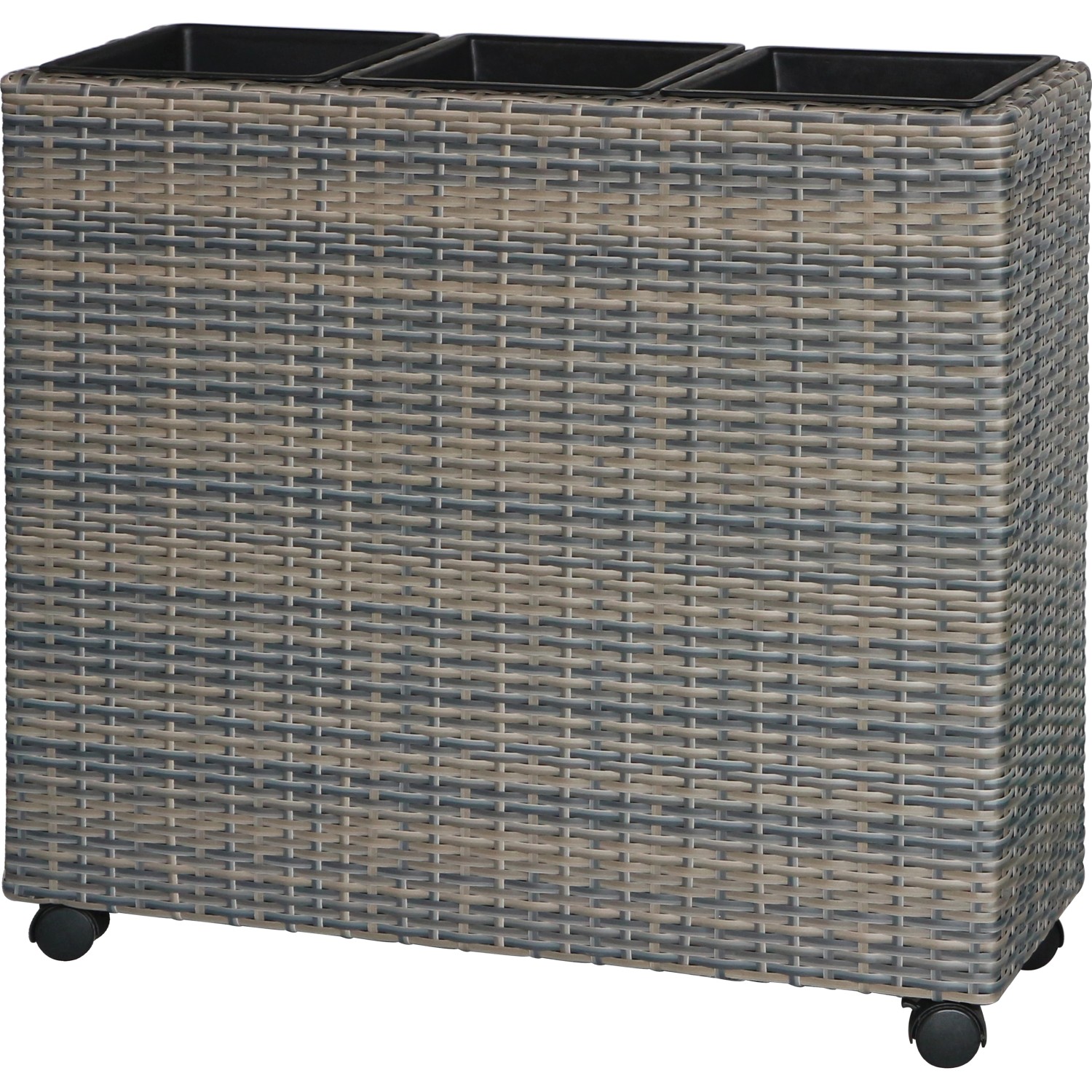 Pflanzkasten mit Rollen Polyrattan Anthrazit-Beige 82 cm x 28 cm x 72 cm günstig online kaufen