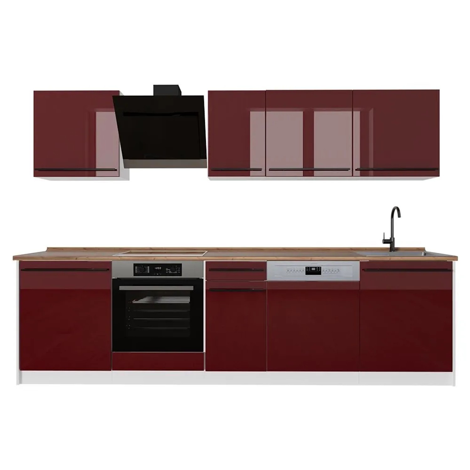Vicco Küchenzeile R-Line Rot Hochglanz/Weiß 280 x 207 Arbeitsplatte Goldkraft Eiche Art Nr 66410