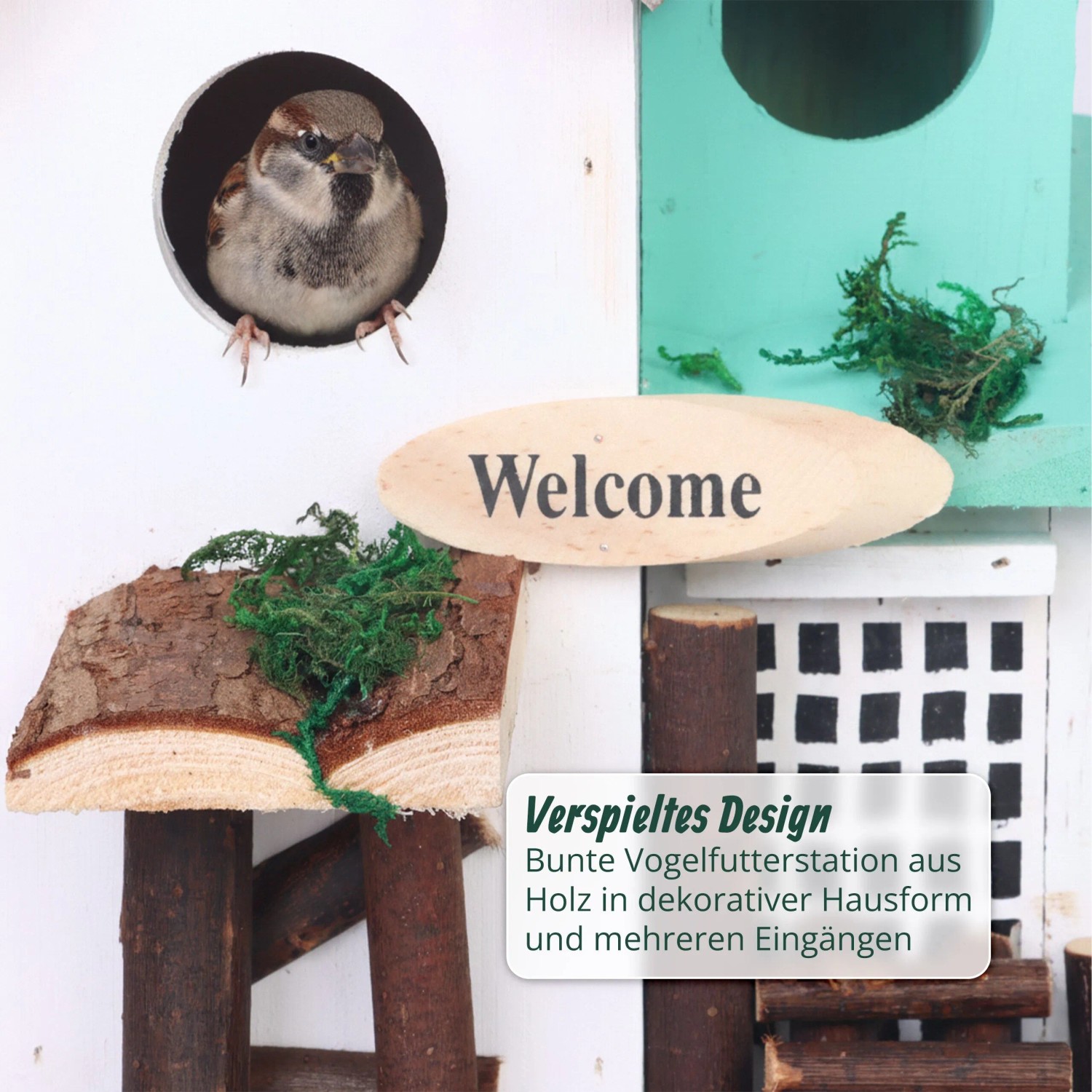Relaxdays Vogelhaus Kiefernholz Mehrfarbig Wetterfest 23 cm x 18 cm x 13 cm_5