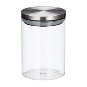 Relaxdays Vorratsglas 3er Set Borosilikatglas Transparent Silber Luftdicht 14 cm x 9,5 cm 250 g 750 ml