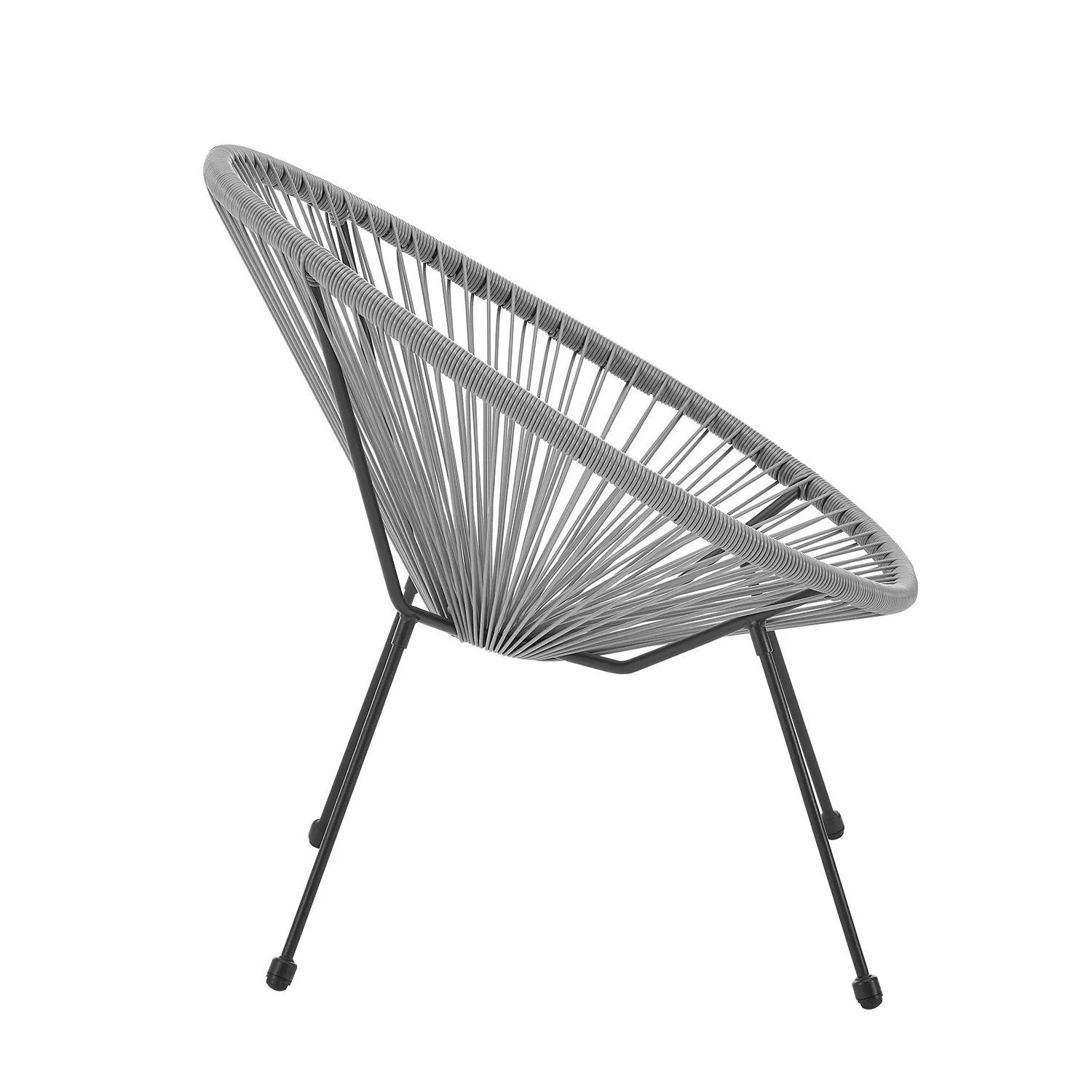 Hellgrauer Juskys Sessel aus Polyrattan mit Stahlgestell, Teil des 3-teiligen Balkonmöbel Sets Ostana.