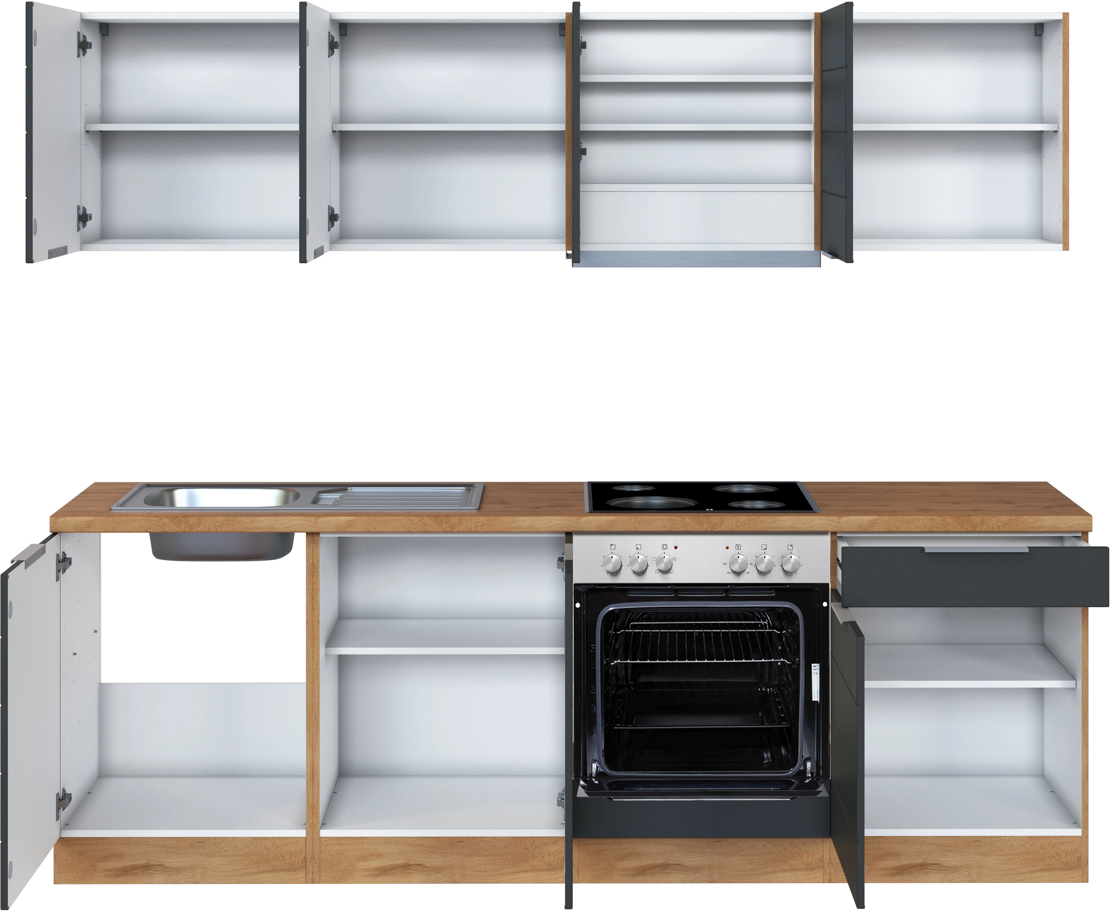 Held Möbel Grau-Wotaneiche kaufen Küchenzeile Matt bei 240 cm OBI