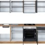 Held Möbel Küchenzeile 240 cm in Grau-Wotaneiche Optik mit E-Geräten.