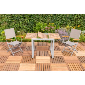 Gartenmöbel-Set Naxos, 3-teilig, grau, mit Ausziehtisch aus Akazienholz (80/120x70 cm).