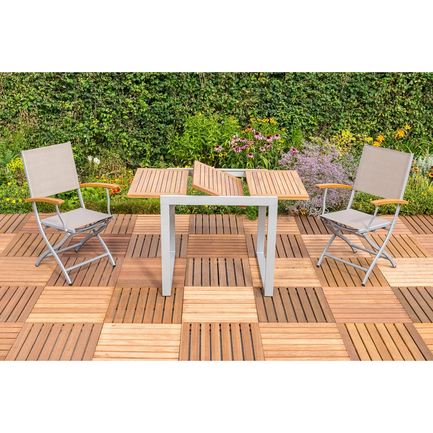 Merxx Balkonmöbel Set Naxos 3-tlg. Grau Ausziehtisch 80/120 x 70 cm kaufen bei OBI