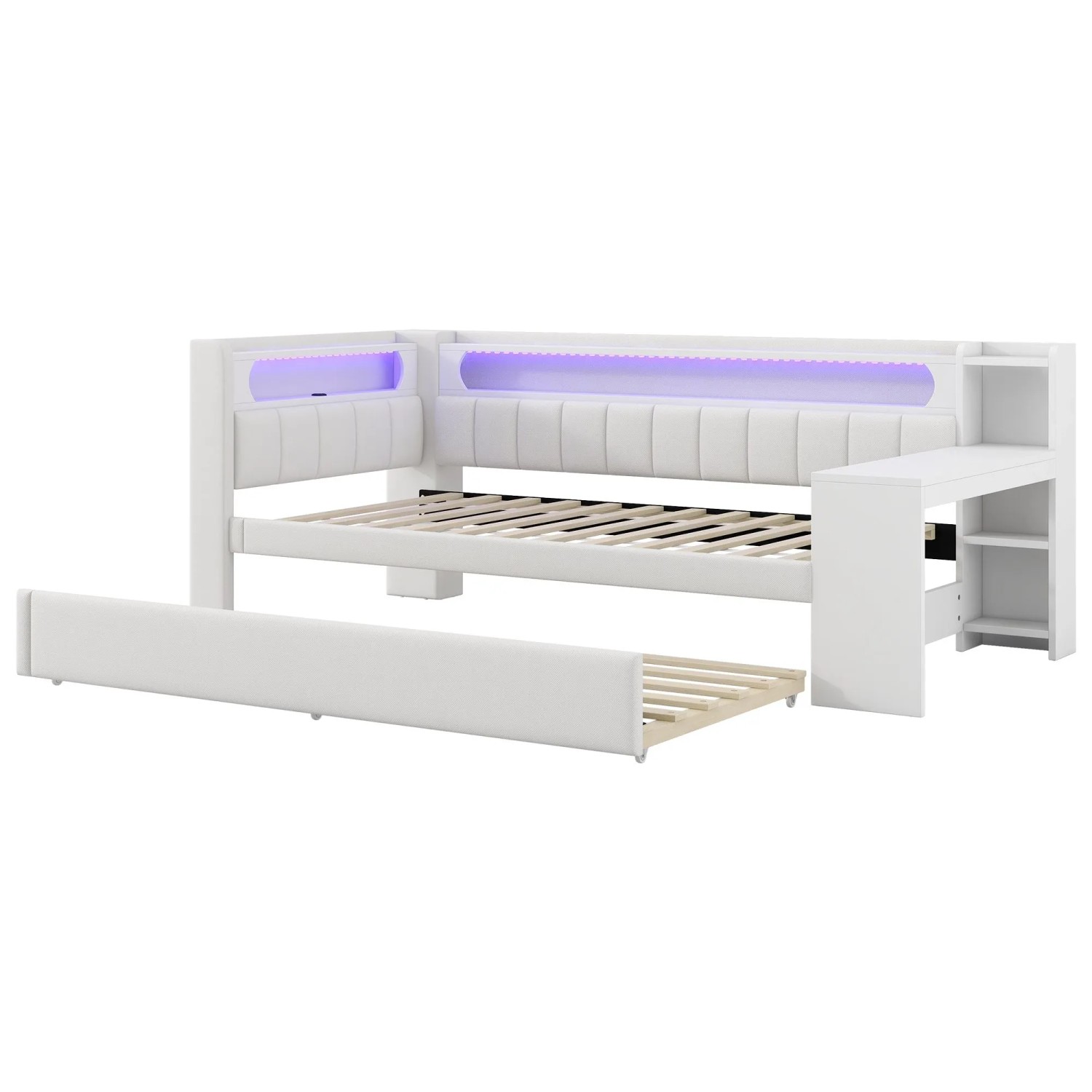 Merax Tagesbett 90x200 cm mit USB LED Ausziehbett Schreibtisch Weiß