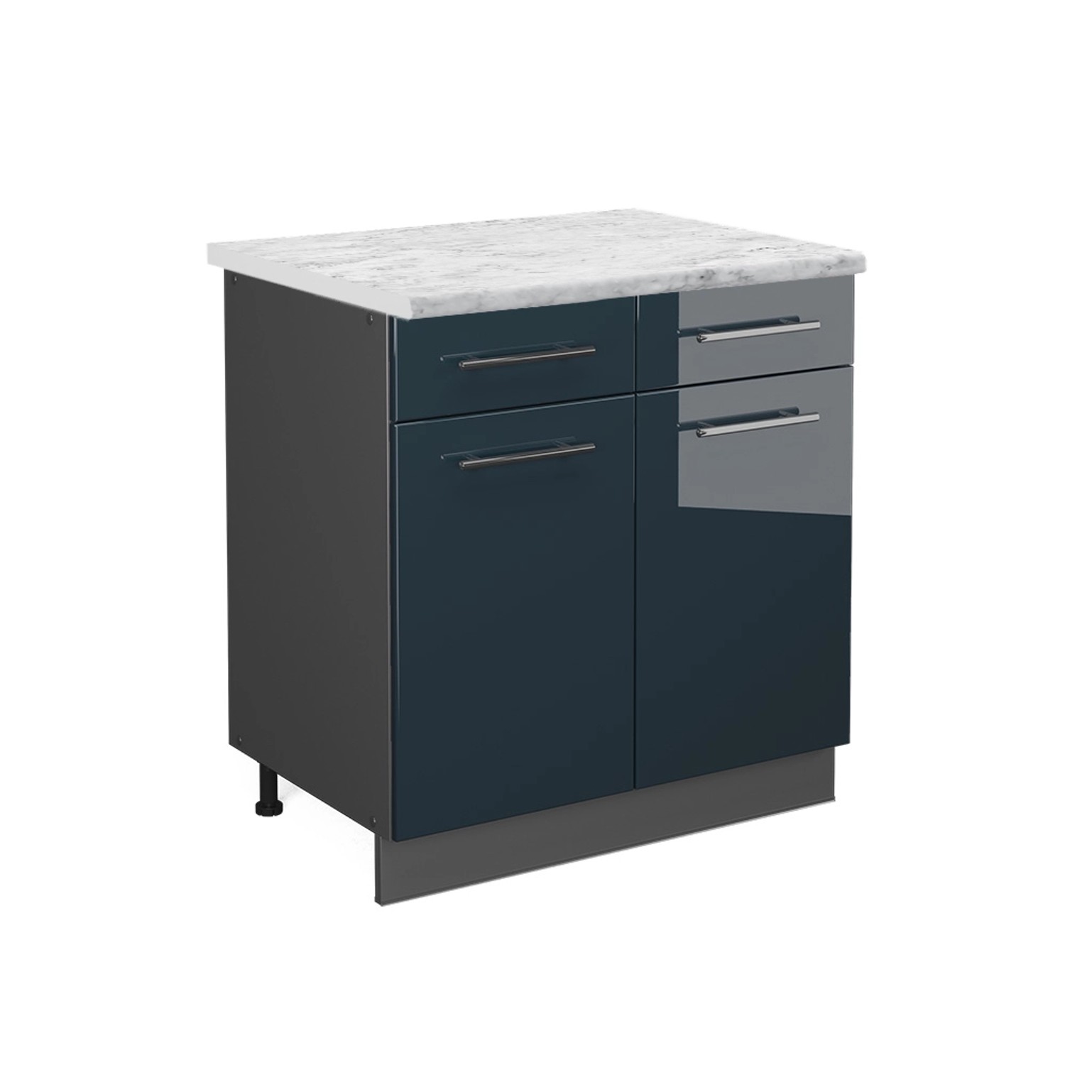 Vicco Küchenunterschrank Fame-Line Dunkelblau Hochglanz/Anthrazit 80 cm AP Marmor