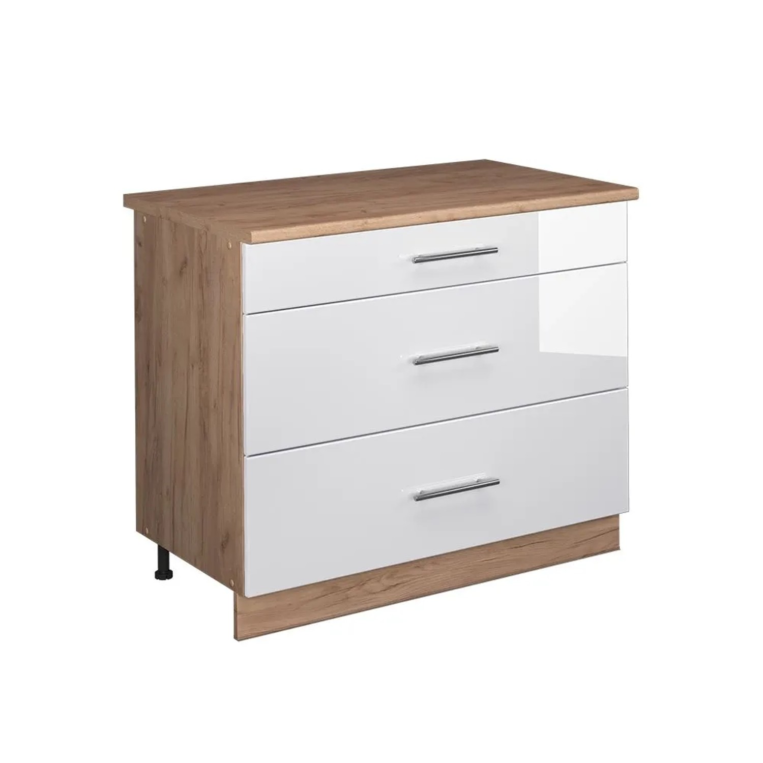 Vicco Küchenunterschrank Fame-Line Weiß Hochglanz/Goldkraft Eiche 100 x 82 AP Eiche Art Nr 62055