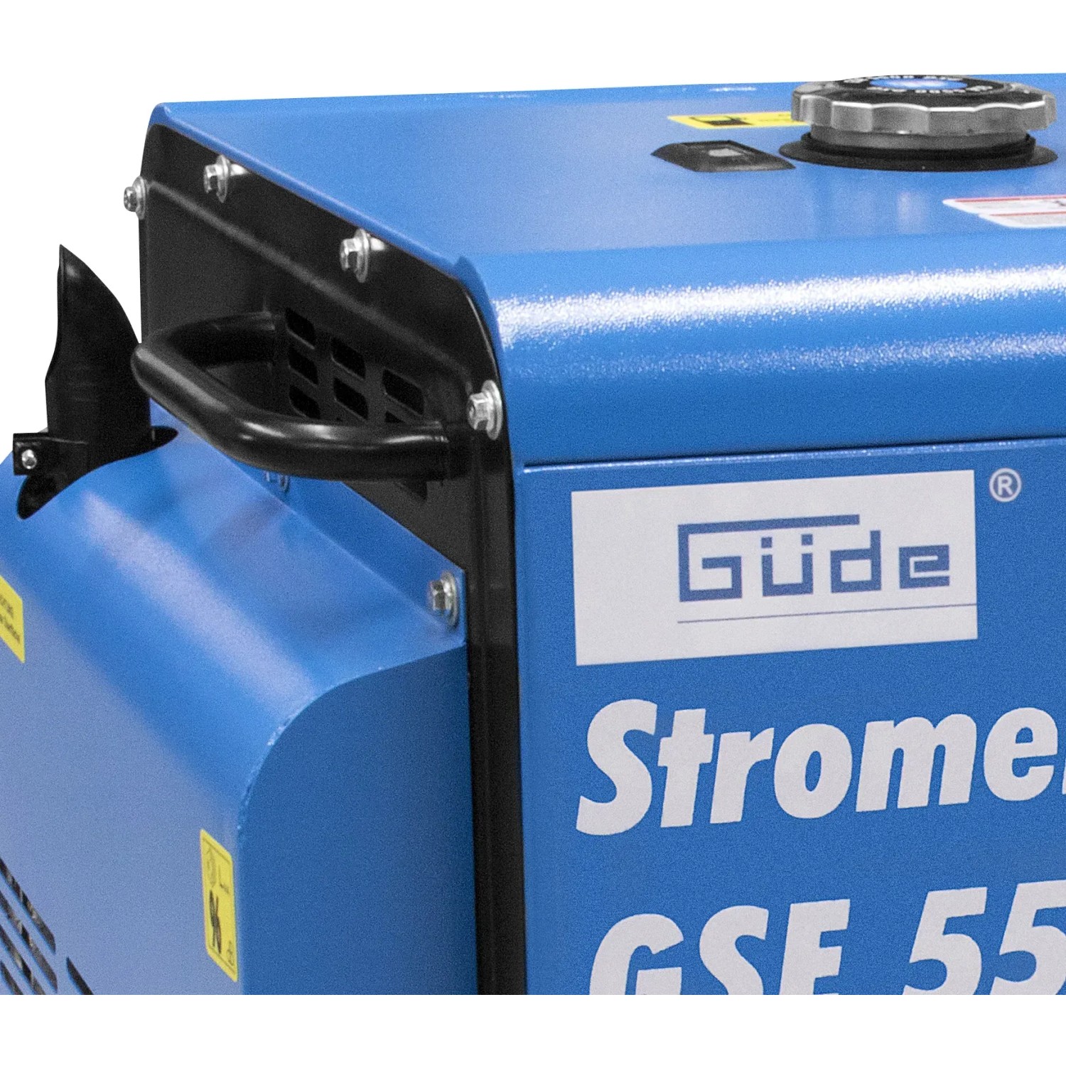 Detailansicht des blauen Güde Stromerzeuger GSE 5501 DSG Diesel mit Tragegriff.