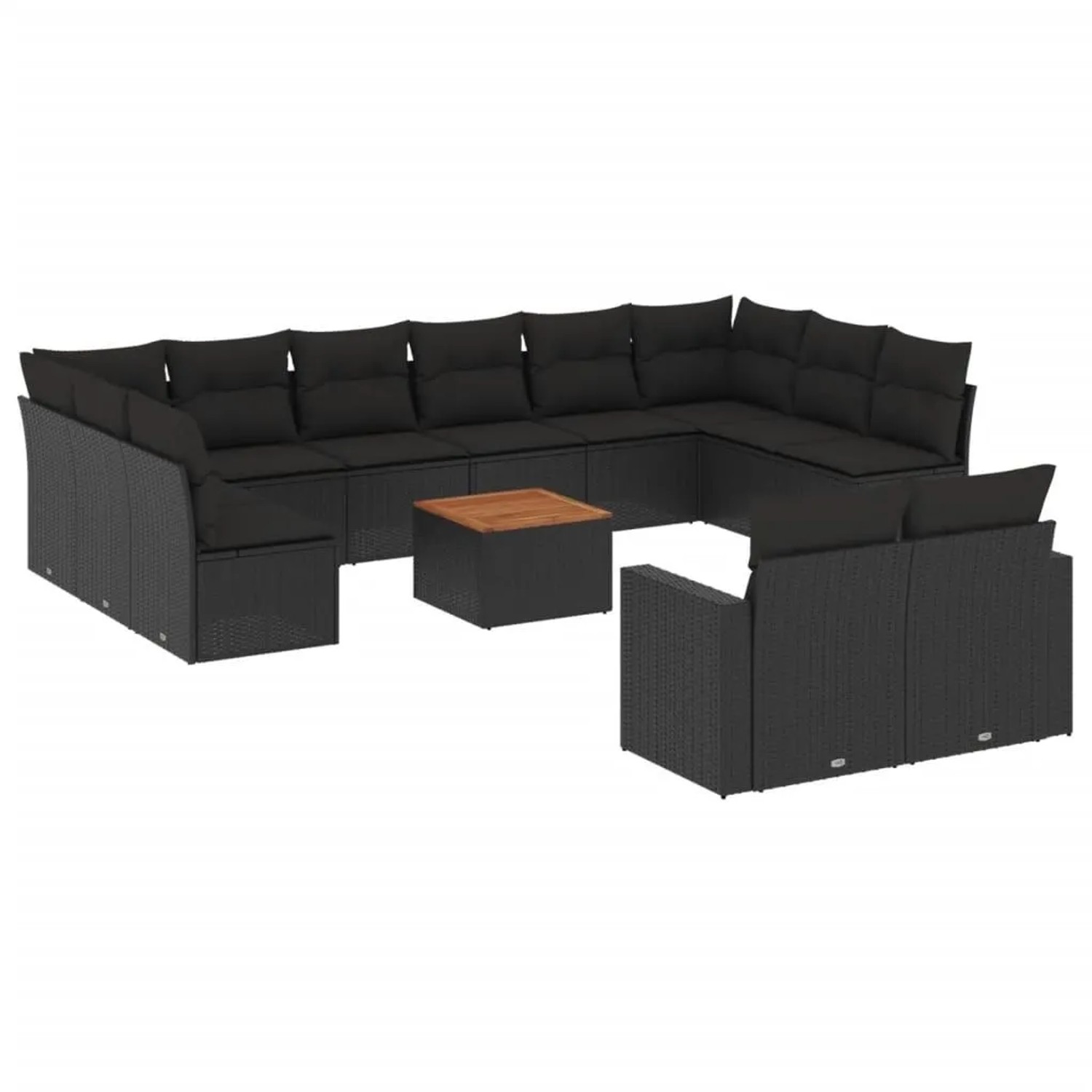 vidaXL 13-Tlg Garten-Sofagarnitur mit Kissen Schwarz Poly Rattan 3224354