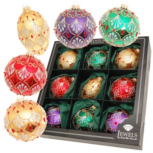 9-teiliges Set Krebs Glas Lauscha Weihnachtskugeln, glänzend, 8cm, in Geschenkbox.
